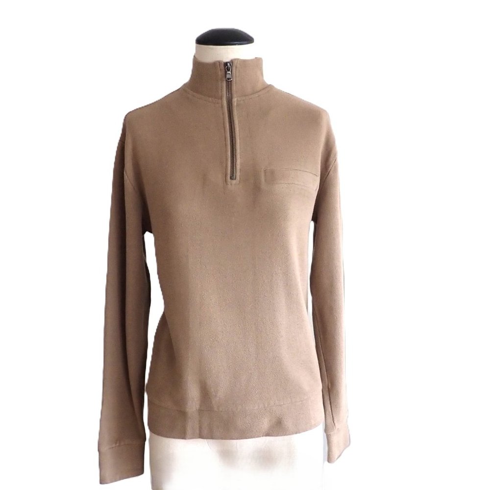 EUC  Banana Republic 100% Organic Cotton 1/4 Zip Pullover Sweater in Tan Size XS